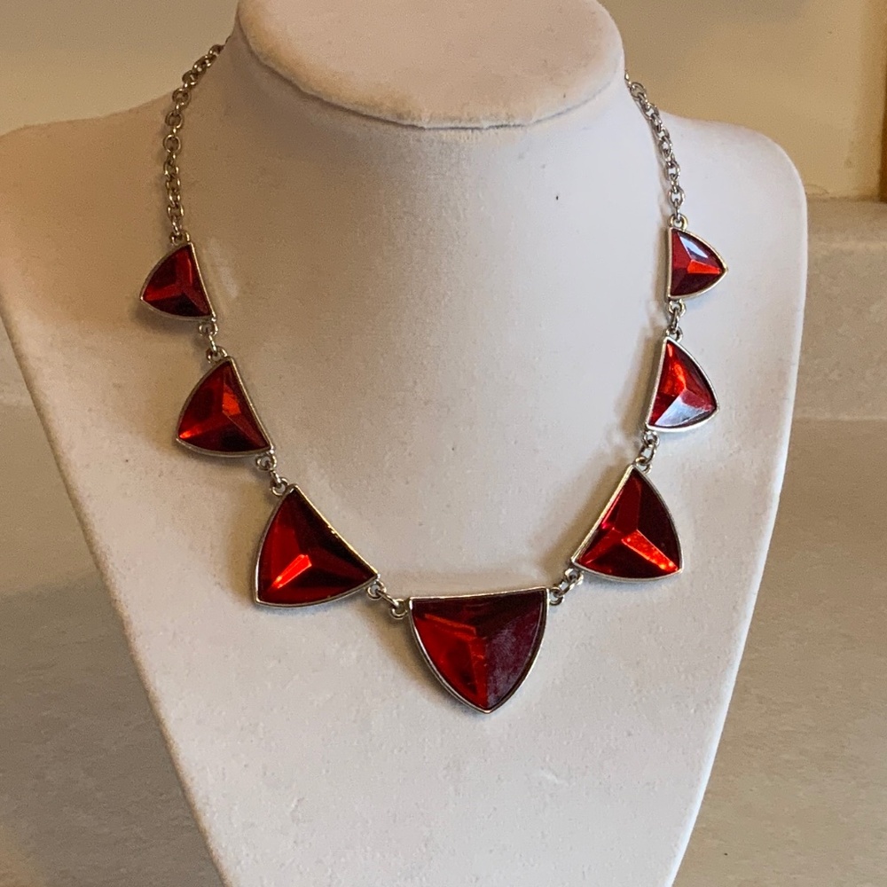 Silver Tone with Red Triangles Necklace